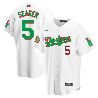 Men's Los Angeles Dodgers #5 Corey Seager White Green MLB Mexico 2020 World Series Stitched Jersey